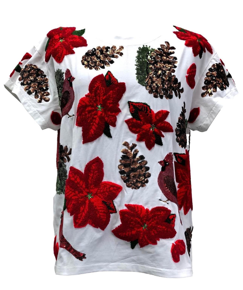 Poinsettia & Pine Cone Tee