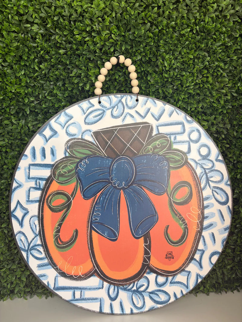 Blue Pumpkin Circle Door Hanger