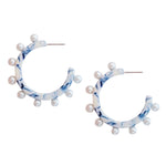 Blue and White Pearl Statement Hoop Earrings