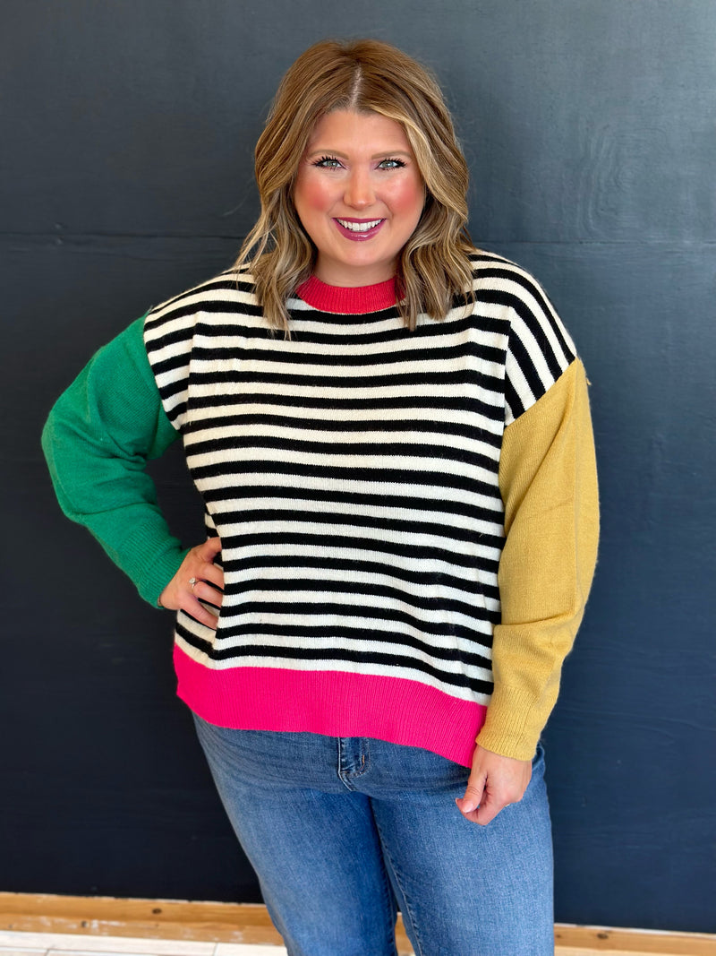 Nikki Striped Color Block Sweater