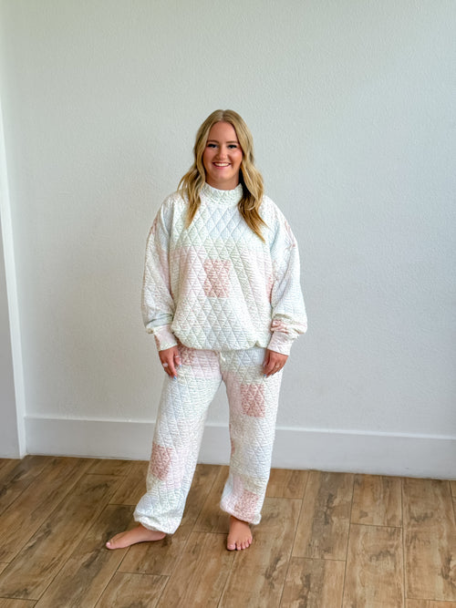 Girlie Quilted Pastel Mockneck Sweatshirt