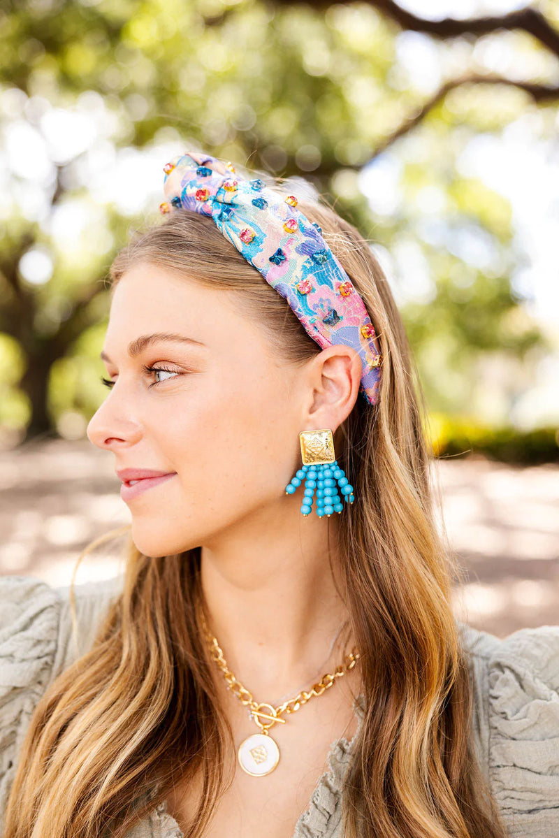 Pink and Blue Butterfly Brocade Headband