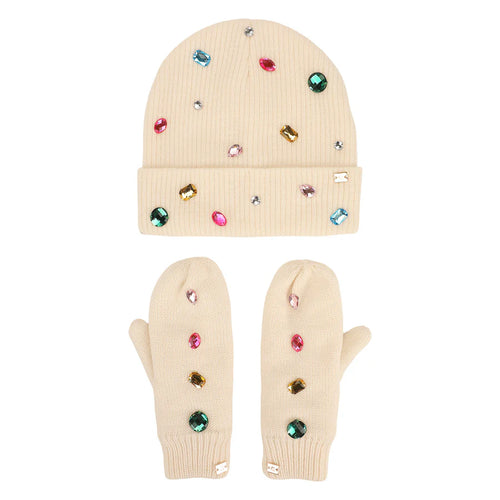 Snow Cute Sparkle Beanie and Mittens Set