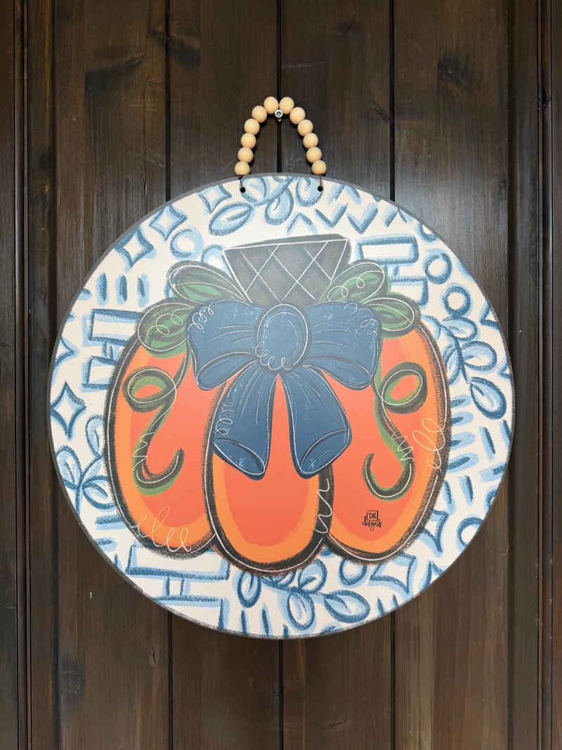Blue Pumpkin Circle Door Hanger