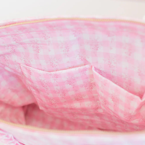 Ruffled Nylon Tote Bag - Pink Floral