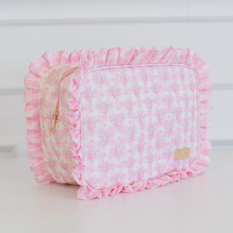 Ruffled Nylon XL Pouch - Pink Floral