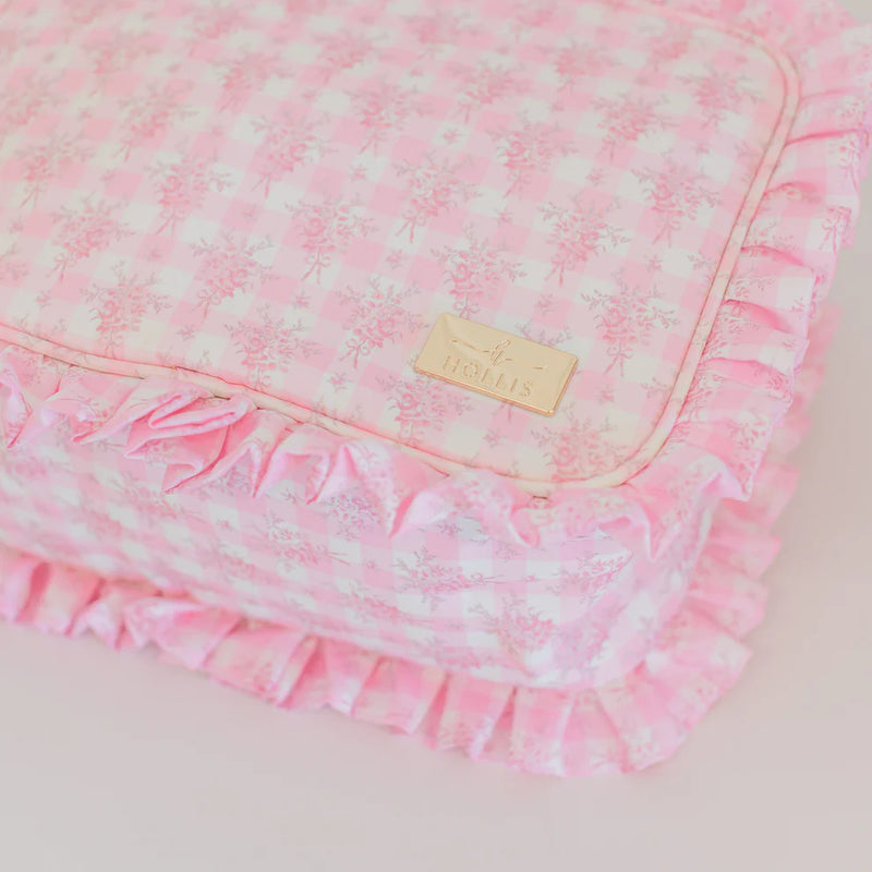 Ruffled Nylon XL Pouch - Pink Floral