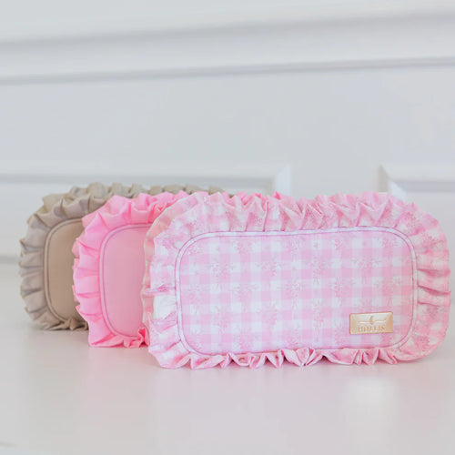 Ruffled Nylon Medium Pouch - Pink Floral