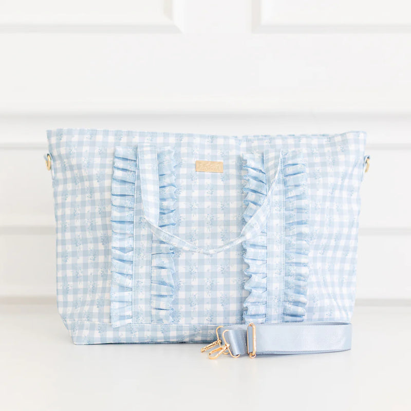 Ruffled Nylon Tote Bag - Blue Floral