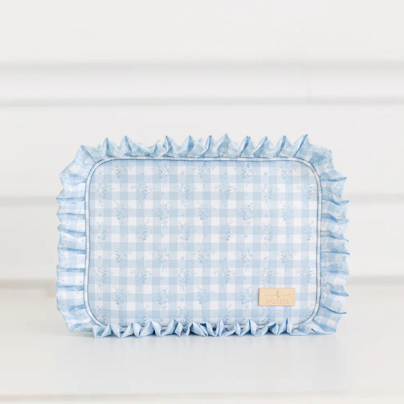 Ruffled Nylon XL Pouch - Blue  Floral