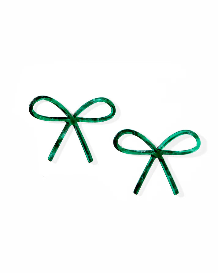 Lola Bow Earrings - Forest Green