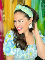 Turquoise and Lime Flower Power Headband with Iridescent Beads