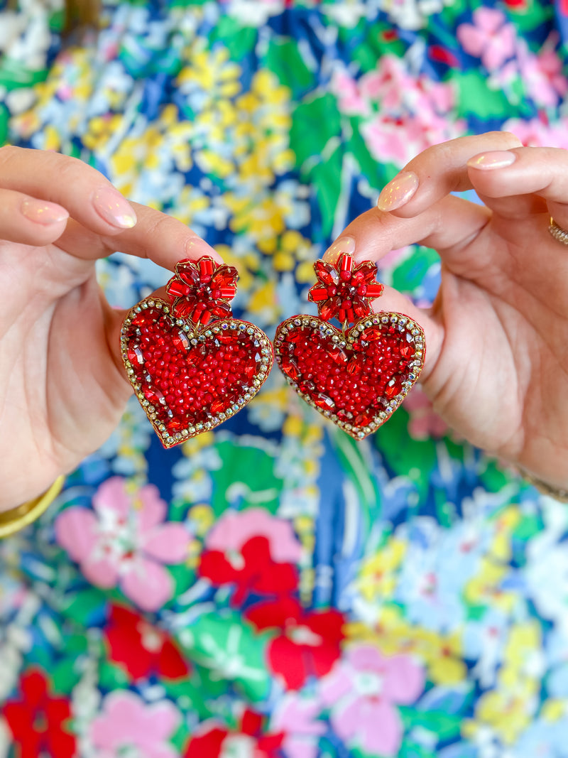 Perfect Little Heart Earrings - Red