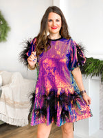Copper Sequin Dress with Black Feathers