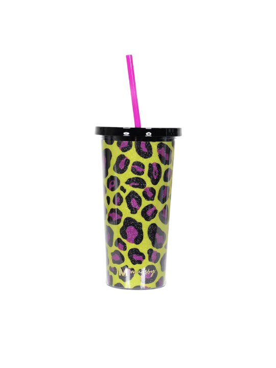 Yellow and Pink Leopard Glitter Tumbler