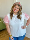 Pink Feather Sleeve Tee
