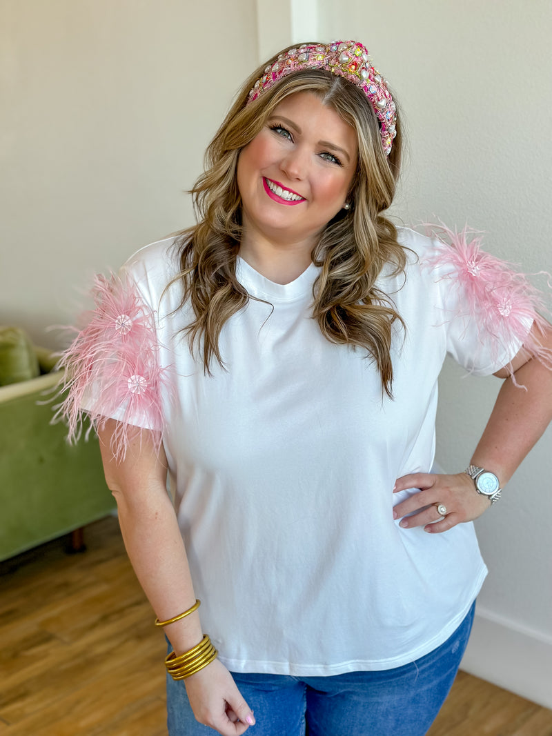 Pink Feather Sleeve Tee